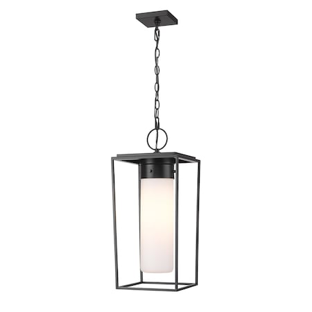 Z-Lite Sheridan 1 Light Outdoor Chain Mount Ceiling Fixture, Black & White Opal 595CHB-BK
